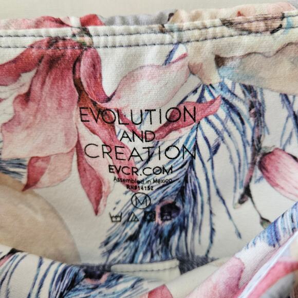 Evolution And Creation Skull Floral Cropped Yoga Pants Size Medium - Picture 5 of 9